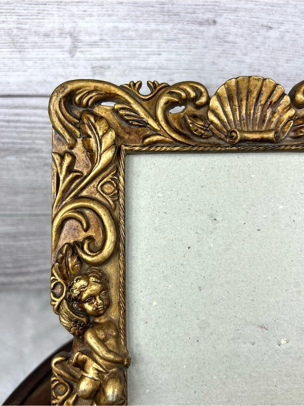 Vintage Gold Cherub Picture Frame Rococo Baroque Shell Filigree Angel 90s